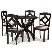 Baxton Studio Quinlan Modern and Contemporary Sand Fabric Upholstered and Dark Brown Finished Wood 5-Piece Dining Set